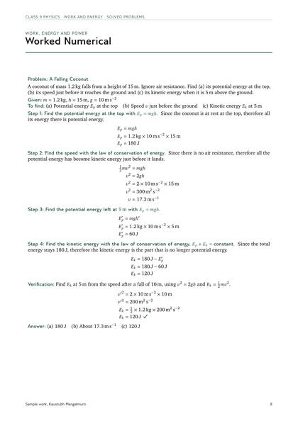 Book page: Worked numericals, Class 9 Physics